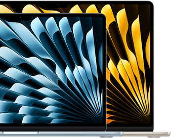 Zwei MacBook Air Laptops zeigen die Größenrelationen der Displays: 13.6